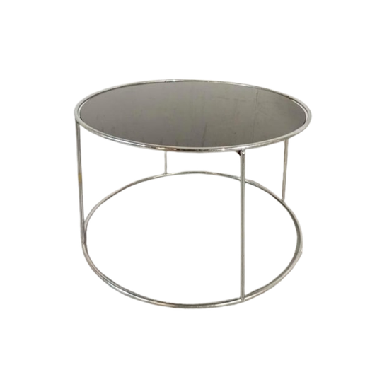Donker Glazen En Metaal Bijzettafel / Salontafel, Rond 1