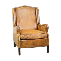 Comfortabele En Cognac-kleurige Vintage Schapenleren Fauteuil Met Een Hoge Rug
