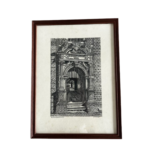 Gravure Tekening Van Jan Berger (1863-1930) Oude Vrouwenhuis Te Hoorn 1