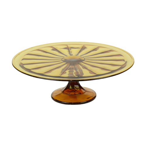 Art Deco Amber Taartschotel Gebak Schaal Depression Glass