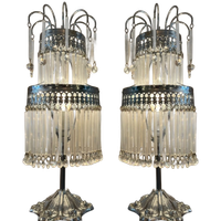 Set Van 2 Kristallen Tafellampen Opaline Vintage Chrome Frame