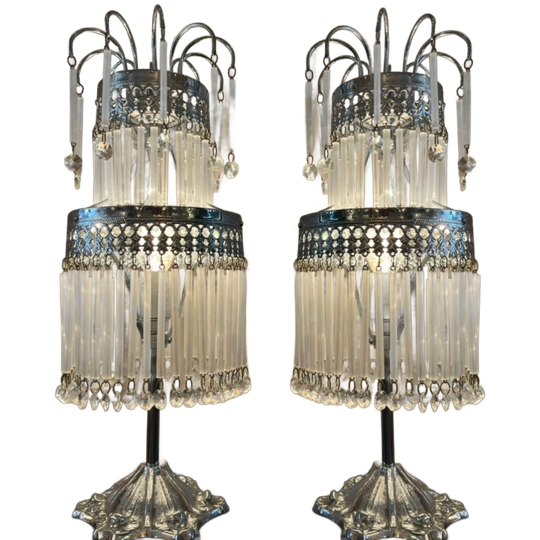 Set Van 2 Kristallen Tafellampen Opaline Vintage Chrome Frame 1