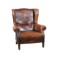 Cognac-kleurige, Grote Vintage Schapenleren Oorfauteuil Met Een Uitmuntend Zitcomfort