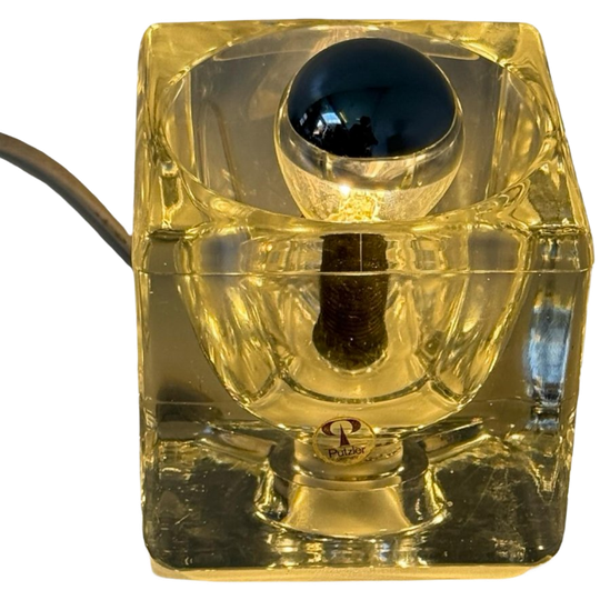 Peill & Putzler - Desk Lamp In Shape Of A Glass Cube - Space Age / (marked, Original Sticker) 1
