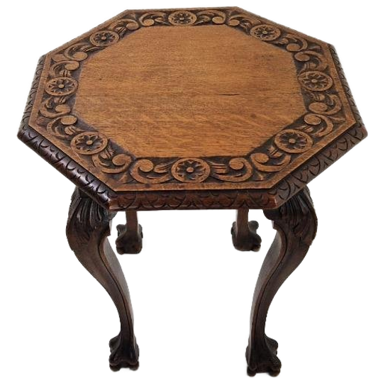 Antiek Klauwvoet Bijzettafeltje In Eiken 1