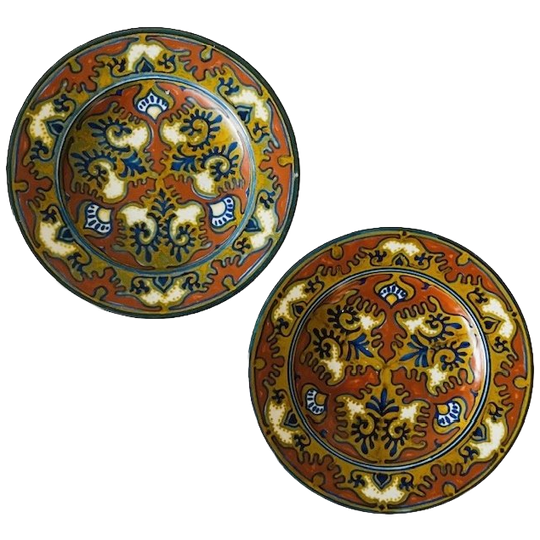 Antieke Set Handgeschilderde Rhodian Sierbordjes Plateelbakkerij Zuid-holland 1920’s 1