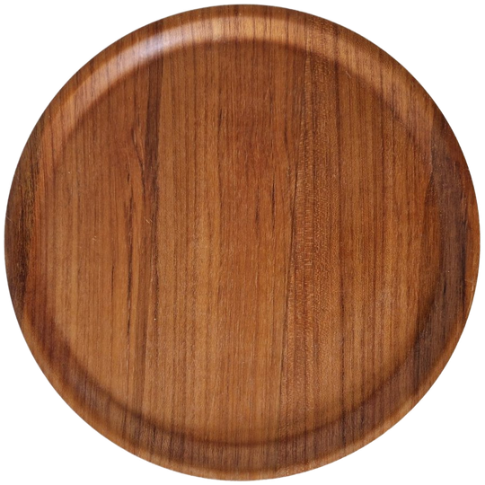 Vintage Rond Teakhouten Dienblad Serveertray Jaren 70 1