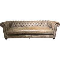 Prachtige Xl Chesterfield 3,5 Zits Bank Vintage Taupe Bruin Leer