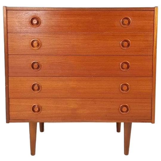 Vintage Deense Ladekast 5 Laden Teak Fineer 1