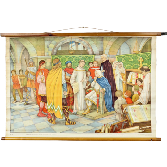 Educatieve Oude Schoolplaat Vaderlandse Geschiedenis Beschaving Karel De Grote 94x65cm 1
