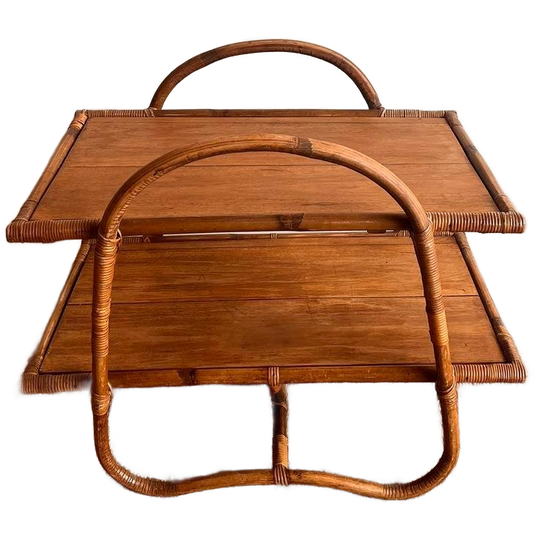 Franse Rotan Bamboe Bijzetafel Mid Century Vintage 1