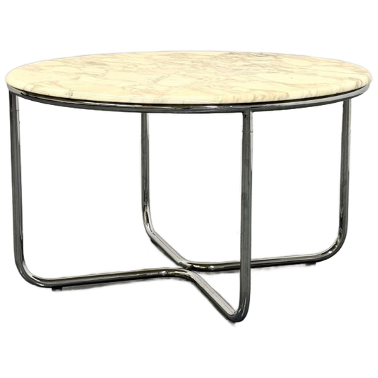 Vintage Ronde Marmeren Eettafel Met Buisframe Onderstel 1