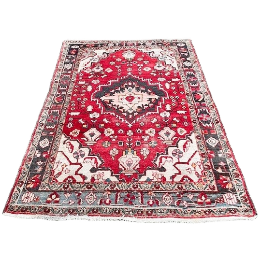 Vintage Handgeknoopt Perzisch Tapijt Sleets Tabriz Rood 136 X 200 Cm 1970’s 1