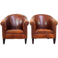 Set Correcte Schapenleren Clubfauteuils Met Een Geweldige Kleur En Uitstraling
