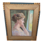 Marguerite Reh - Pastel - Dame Die Uit Het Raam Kijkt thumbnail 1