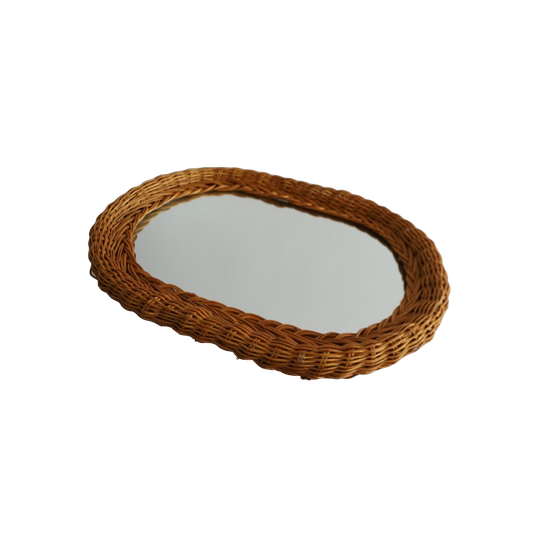 Vintage Spiegel Rotan Ovaal, Frankrijk Jaren '70 1