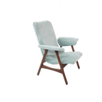 Vintage Fauteuil Teakhout Licht Blauwe Ribstof Nieuw thumbnail 1