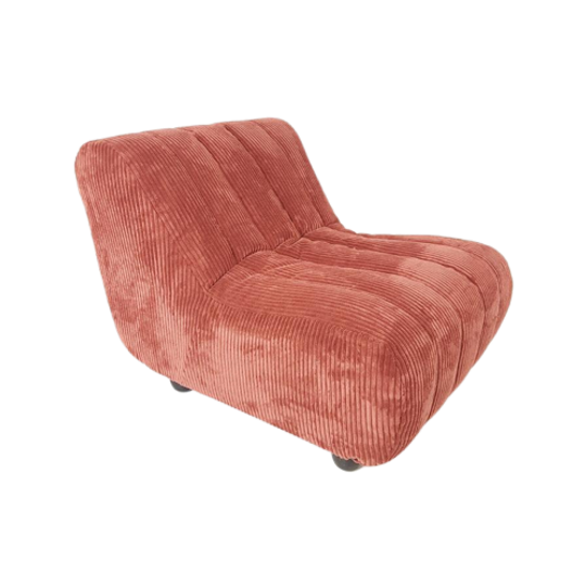 Donker Roze Fauteuil Ribstof Nieuw Gestoffeerd 1