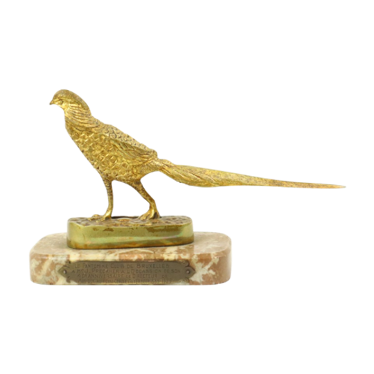 Art Deco Beeld Fazant Sculptuur Verguld Brons Marmer Jaren 20 1