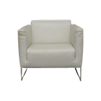 Zganieuw! Gebroken Witte Leren Natuzzi Design Fauteuil thumbnail 1