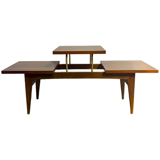 Vintage Plantentafel Met 3 Etages In Houtdessin Met Messing 1