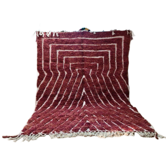 Large Red Beni Ouarain Rug With Labyrinth Design, 300x200cm, Hand-knotted Wool 1