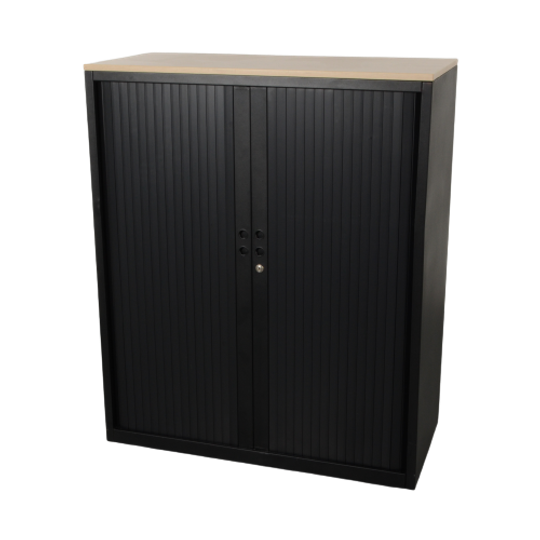 Gispen Meta Roldeurkast, Mat Zwart, 120 X 100 Cm, Incl. 2 Legborden, Opnieuw Gepoedercoated, Topb 1
