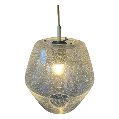 Midcentury Raak Hanglamp / Kristall B1217 / Glazen Lamp / Murano / Opaline Christal Light