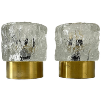 2x Midcentury Tafellamp - Peill & Putzler - Ijsglas, Goud