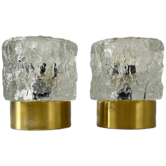 2x Midcentury Tafellamp - Peill & Putzler - Ijsglas, Goud 1