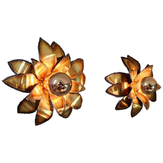 Paar Koperen Wandkandelaars, Maison Jansen, 1970 1