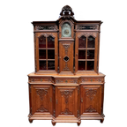 Antiek Rococo Buffet - Vitrinekast Met Ingebouwde Klok. thumbnail 1