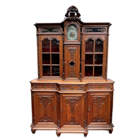 Antiek Rococo Buffet - Vitrinekast Met Ingebouwde Klok.