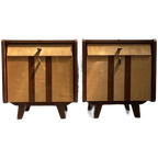 2x Vintage Nachtkastjes In Twee Soorten Hout(fineer), Streep thumbnail 1