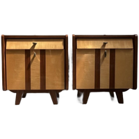 2x Vintage Nachtkastjes In Twee Soorten Hout(fineer), Streep