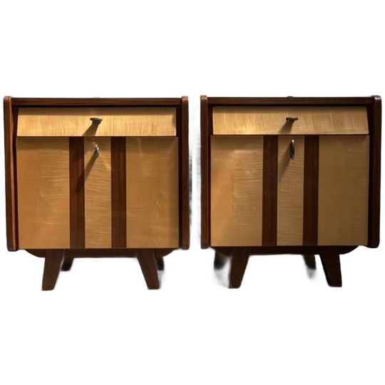 2x Vintage Nachtkastjes In Twee Soorten Hout(fineer), Streep 1