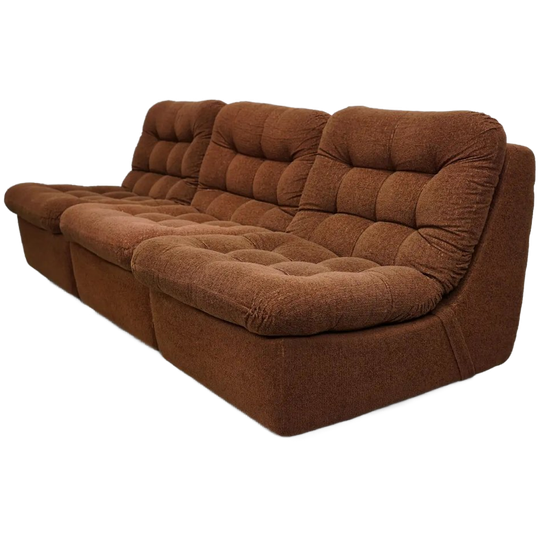 Vintage Bruine Duitse Modulaire 3-zits Bank In Bouclé, Jaren 70 1