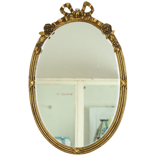 Franse Ovale Spiegel Met Strik Rozen Louis Xvi Goud 45cm 1