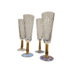 Vintage Champagne Glazen Flutes Amberkleurige Steel Geslepen Kelk (Set Van Vier) thumbnail 1