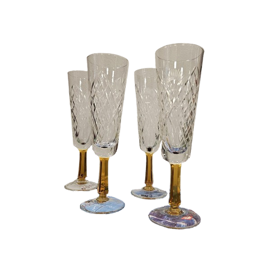 Vintage Champagne Glazen Flutes Amberkleurige Steel Geslepen Kelk (set Van Vier) 1