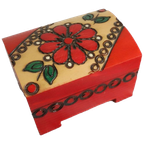 Vintage Klein Houten Doos Versierd Met Rood/Groenen Bloem. thumbnail 1