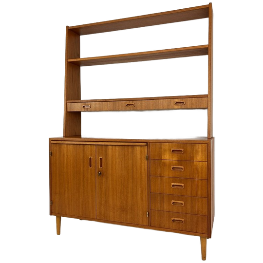 Scandinavisch Vintage Teak Fineren Dressoir/ Boekenkast Midsund 1