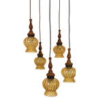 Vintage Grote Cascade Hanglamp Met 5 Glas En Hout Lampen thumbnail 1