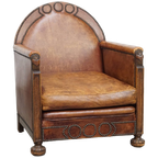 Prachtige, Karaktervolle En Unieke Luxe Schapenleren Art Deco Design Fauteuil/ Armchair thumbnail 1