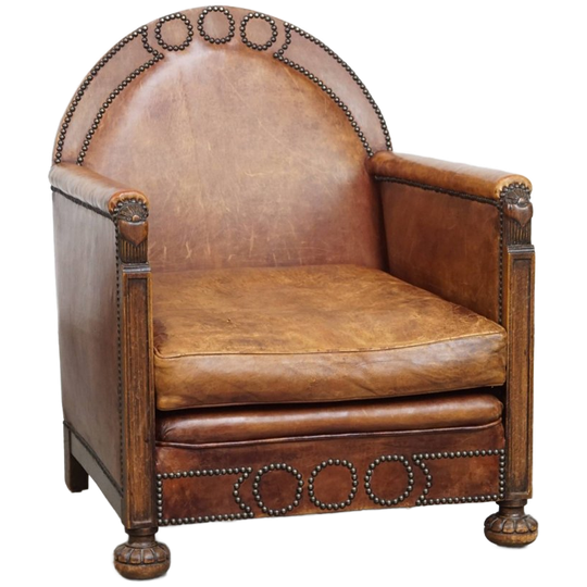 Prachtige, Karaktervolle En Unieke Luxe Schapenleren Art Deco Design Fauteuil/ Armchair 1