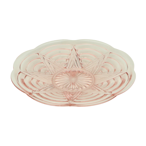 Vintage Art Deco Platte Fruitschaal Roze Geperst Glas