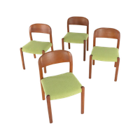 Set 4 Deense Massief Teak Vintage Eetkamerstoelen 'Harte Skov' Vintage New Upholstery