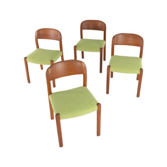 Set 4 Deense Massief Teak Vintage Eetkamerstoelen 'harte Skov' Vintage New Upholstery 1