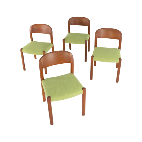 Set 4 Deense Massief Teak Vintage Eetkamerstoelen 'Harte Skov' Vintage New Upholstery