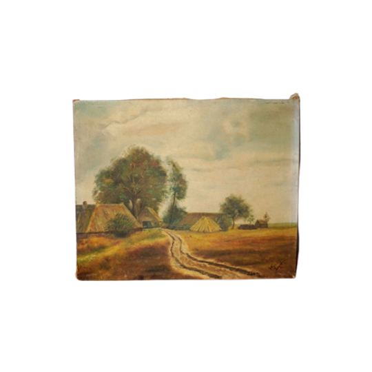 Vintage Landscape Painting On Canvas * Signed Countryside Scene 1
